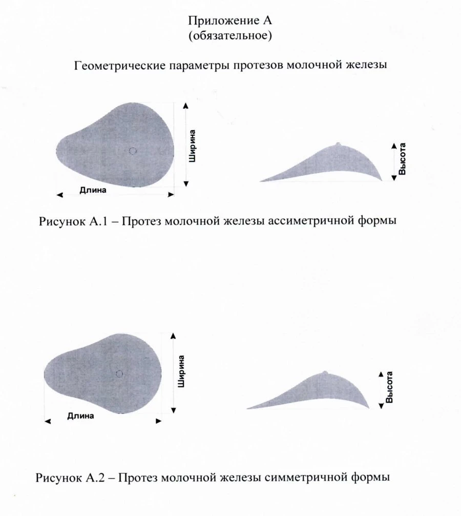 Протез молочной железы на основе силиконового геля: модель СПМЖ-А, СПМЖ-С, размерный ряд 00-11.