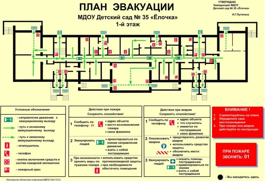 Evacuation Plan No. 1 - Safety Instructions and Route