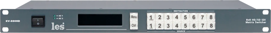 KV-880HD - Матричный коммутатор 8х8 3G/HD/SD-SDI видеосигналов. Локальное и дистанционное управление, 2БП.