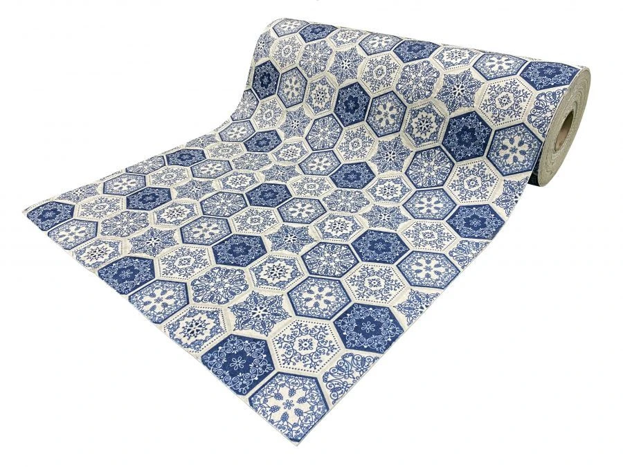 Вырезной коврик-дорожка SHAHINTEX SILK PHOTOPRINT (06) "Мозаика синяя" 118х1500