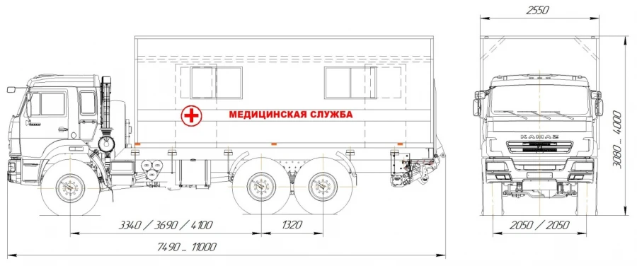 Фургон медицинской службы на шасси транспортных средств тип 57564 модификации:57551Z на базе шасси КАМАЗ модификации 5350-D5 пр