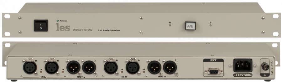 SW-212AS2 - коммутатор резерва 2 в 1 для аналоговых стерео симметричных аудиосигналов. Управление с лицевой панели и по GPI, рел