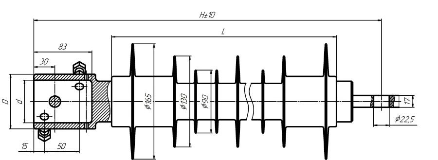 Silicone Rubber Ribbed Insulator for 25kV Railway Networks KSPKr 160-25/1.5-D-T1