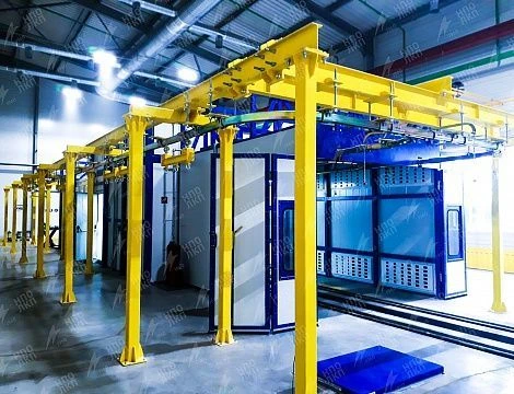 Линия нанесения жидких лакокрасочных материалов методом пневматического распыления 
