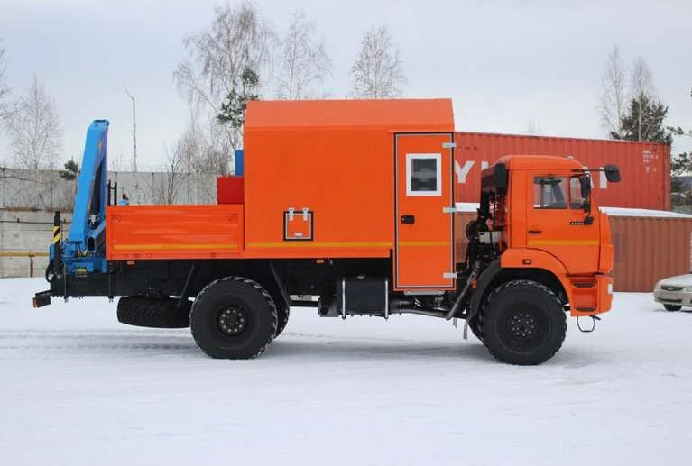 Передвижная мастерская с КМУ (производства АО «ИНМАН») на шасси КАМАЗ-43502 (-D5) Тип 27393, Модификация 27393-01