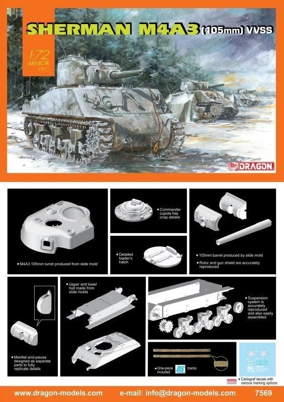 نموذج دبابة M4A3 (105 ملم) VVSS - تجميع سهل