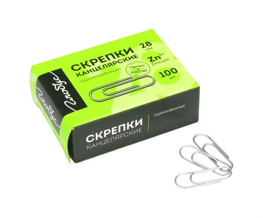 Скрепки 28 мм 100 шт., оцинкованные