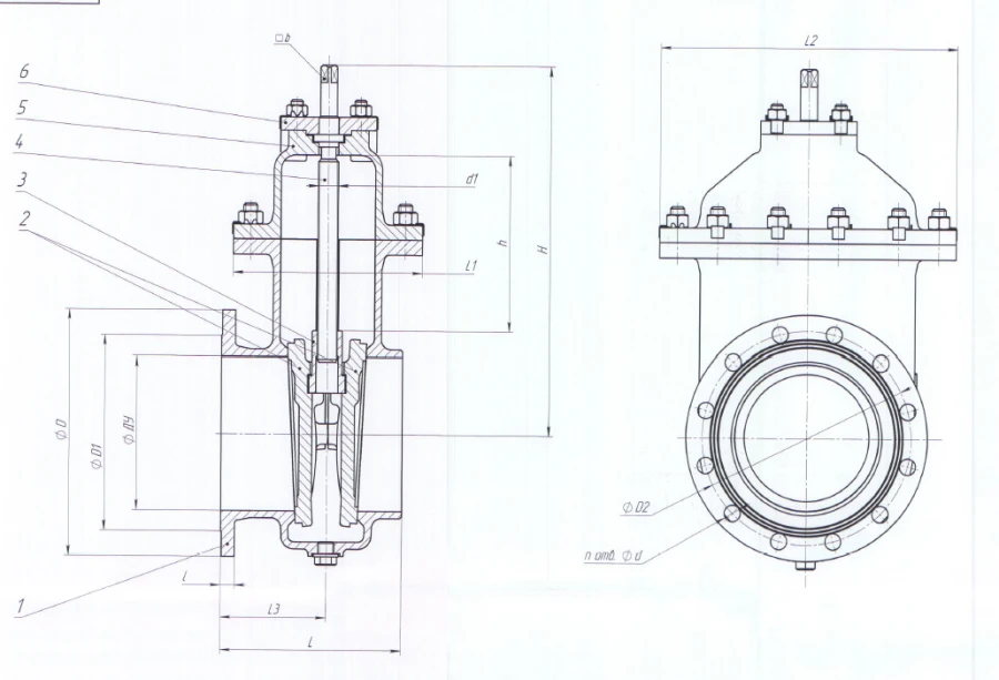 Задвижка клинкетная перепускная бронзовая DN 150 PN 0,1 МПа ИТШЛ.491685.001-01