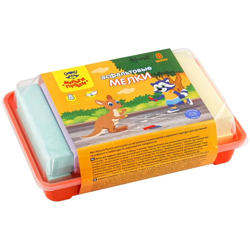 طباشير ملونة للرصيف "راكون في أستراليا" من ملتي بولتي - 16 قطعة، 8 ألوان، صندوق بلاستيكي