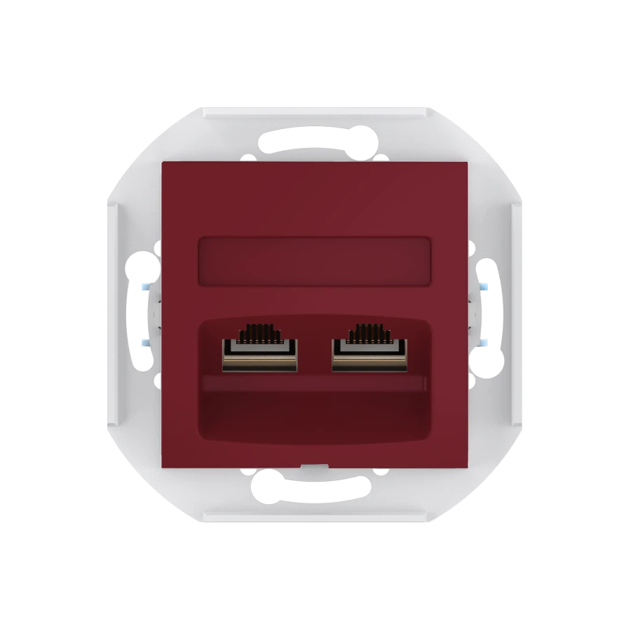 مقبس كمبيوتر مزدوج للتثبيت المخفي مع وحدات Keystone RJ45، بورجوندي، الفن. 6014S.3