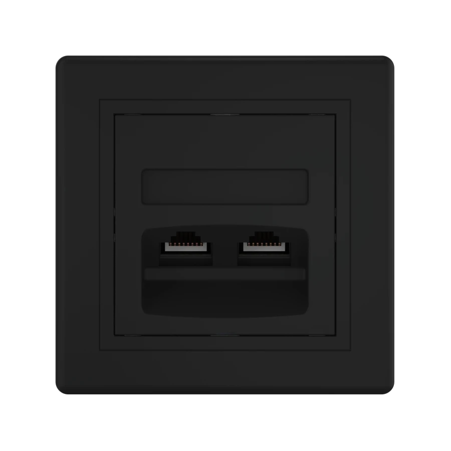 مقبس كمبيوتر مزدوج مع وحدات كايستون RJ45 8P8C Cat.5e UTP، أسود (لمسة ناعمة) - CADUCEUS ALING PRESTIGE 614.E1E1E1