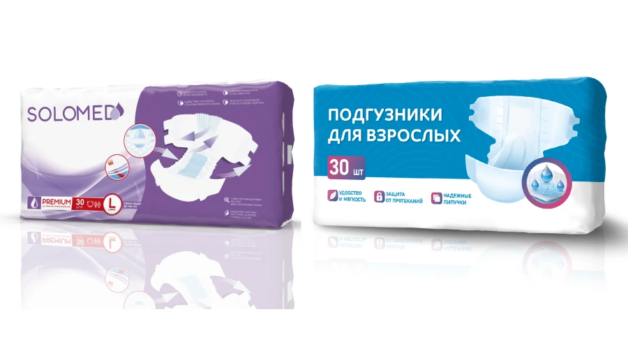 Подгузники одноразовые для взрослых «Premium» по ТУ 32.50.50-001-19127789 -2018, размер L, 30 штук. Для тяжелой степени недержан
