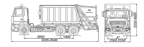 Мусоровоз БМ-7028-52 на шасси МАЗ 5N33 модификаций 6312С3, 631226