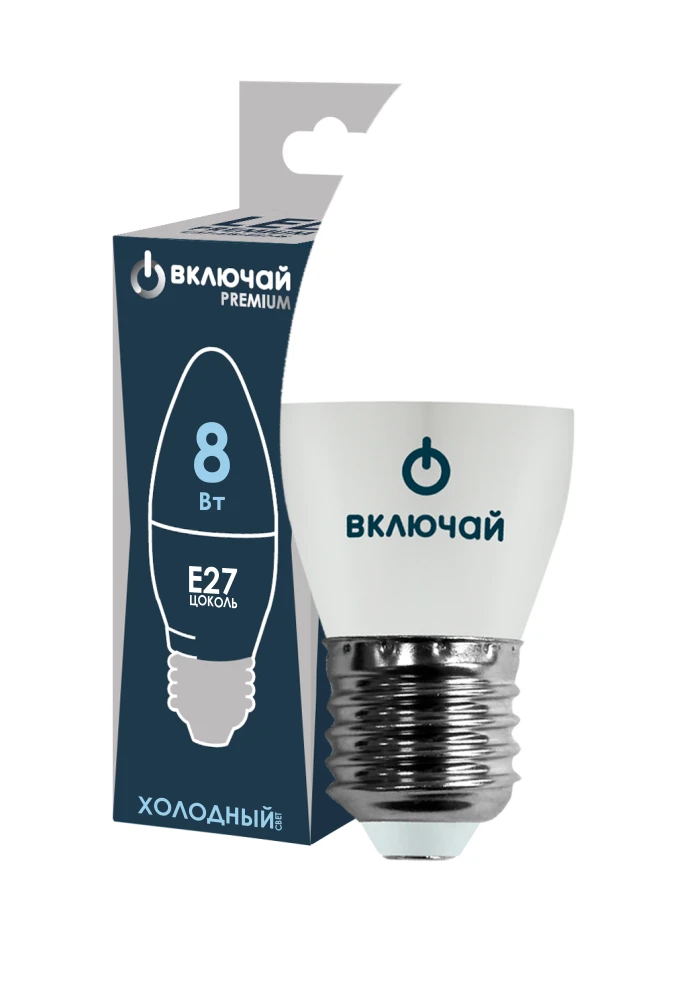 مصباح ليد 8 واط E27 شمعة 6500K 220V (LED PREMIUM C37-8W-E27-WW)