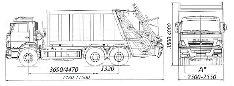 Мусоровоз БМ-7028-73 на шасси КАМАЗ 65115 в модификациях 65115-А5, 65115-50, 65115-RR, 65115-RS