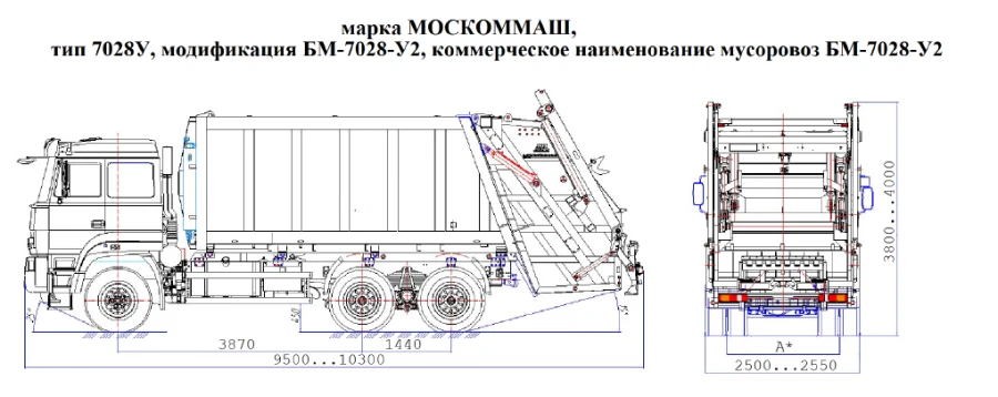 Специальный мусоровоз с задней загрузкой БМ-7028-У2 на шасси УРАЛ С3 в модификации С35510