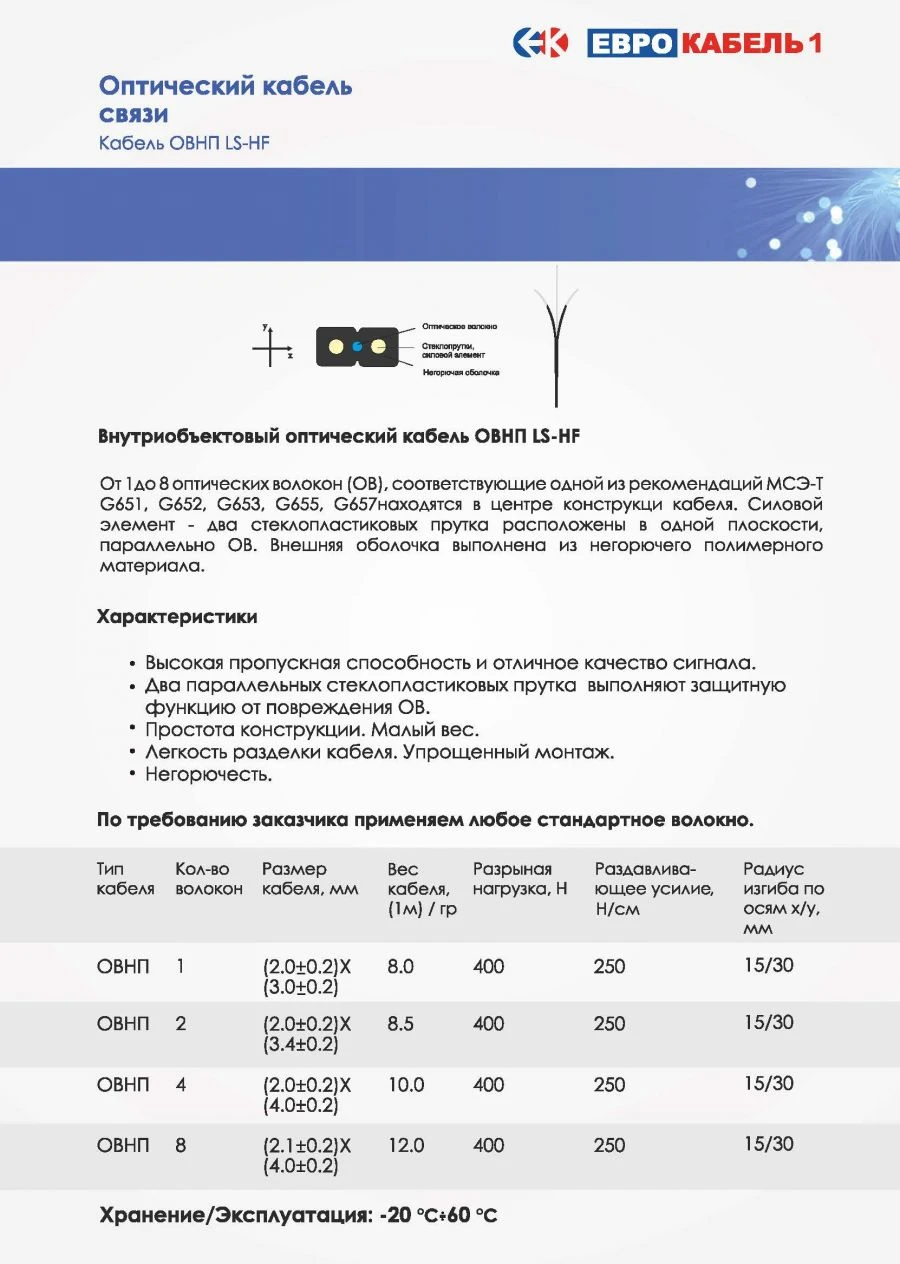Кабель оптический марки ОВНП