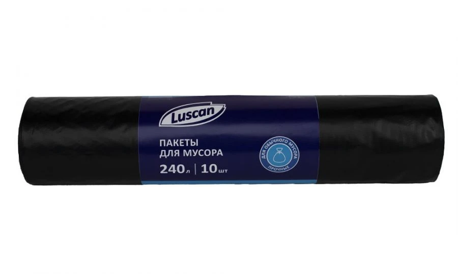 Black LDPE Garbage Bags 240L 50µm 10pcs/roll 85x130cm Luscan
