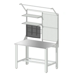 Stainless Steel Workbench with Monitor Bracket and Perforated Panels 1200x800
