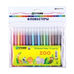 Washable Markers Set "ZOO", 18 Colors, Pack with Euro Hanger