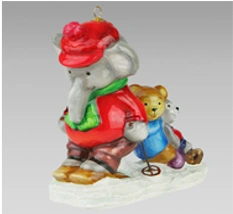 Handcrafted Glass Christmas Ornament "Elephant on Skis