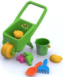 Sand Play Set No. 18 (Wheelbarrow, Rake, Bucket, 4 Sea Molds)