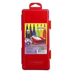 Washable Marker Set "Cars", 6 Colors, Red Plastic Case