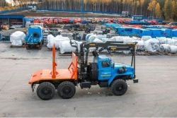 Forest Transport Vehicle UST 54538D-01 with Crane OMTL-70-01, OMTL-120-02, VM10L74 on Ural Chassis 5557-1151-60, 5557-1151-62, 5557-1