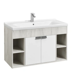 Fly 100 Sink Cabinet in White Gloss and Craft Oak