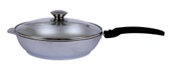 Aluminum Cast Frying Pan 220/50mm (Uncoated) with Removable Bakelite Handle and Glass Lid by Kukmara