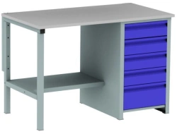 Single-legged table with plywood and steel top