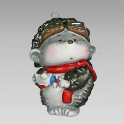 Handmade Glass Christmas Ornament "Hedgehog with Airplane