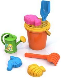 Colorful Sand Play Set No. 65 (Shovel, 3 "Sea Mix" Molds, Rake, Bucket, Sieve, Watering Can)
