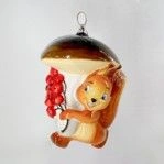 Handmade Glass Christmas Ornament "Squirrel with Mushroom