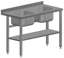 Stainless Steel Sink Table with Two Sinks, Open with Edge, 1200x600x850 mm