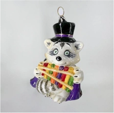 Handmade Glass Christmas Ornament "Raccoon with Xylophone