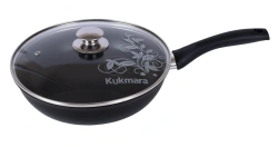 Aluminum Frying Pan 260/60 with Bakelite Handle and Glass Lid, Kukmara Traditions Line