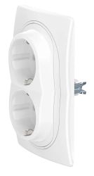 Double Socket with Grounding for Hidden Installation, 16A, 250V, White, E604.00