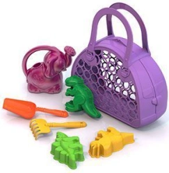Sand Play Set No. 116 with 3 Dinosaur Molds, Rake, Shovel, Watering Can, and Bag