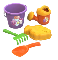 Sand Play Set Malyshariki No. 4 "Hedgehog and Panda" (Bucket, Watering Can, Rake, Spade, Sea Mold)