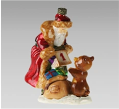 Handcrafted Glass Christmas Ornament "Santa Claus and Bear with Calendar