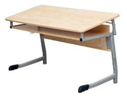 Adjustable Student Desk with Wooden Surface on Metal Frame