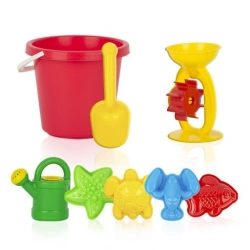 Children's Sand Play Set 8 Pieces (Big Bucket, Mill, Mini Watering Can, 18cm Shovel, 4 Sand Molds)