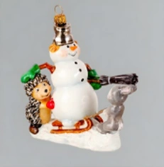Handcrafted Glass Christmas Ornament - Snowman with Broom