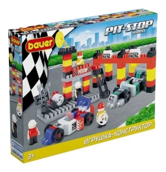 Bauer Pit Stop Children’s Developmental Construction Toy Set - 2 Racing Cars and Service Station (Red)