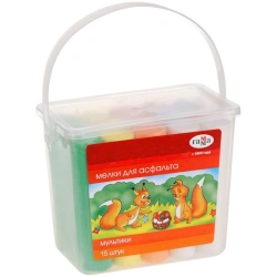 Colorful Round Asphalt Chalk "Cartoons", 15 Pieces