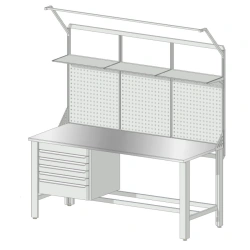Heavy-Duty Workbench with Shelves, Perforated Panels, and Drawer Cabinet 1800x800 mm