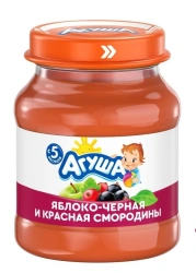 Homogenized Apple, Black Currant, and Red Currant Puree "Agusha", 100g