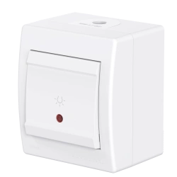 Caduceus Aling Power Single Switch with Indicator, 10A, 250V, IP44, White, Art. 255I.00