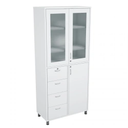 Medical Storage Cabinet with Metal-Glass Doors, 2 Sections, 4 Drawers – Model SHM-2.2